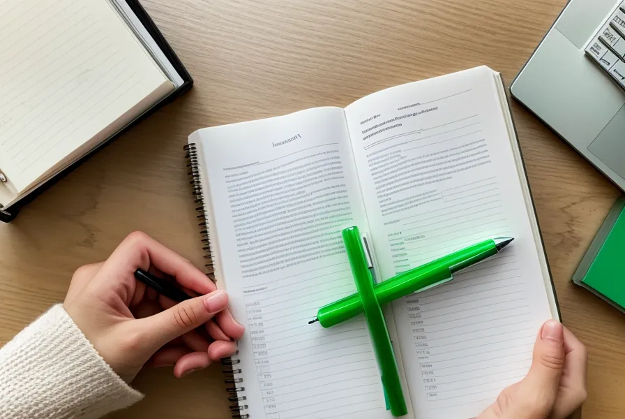 Draufsicht auf einen Schreibtisch mit einem Notizbuch und der Aufschrift 'Rechtssicher!'.